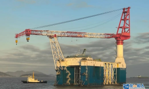“萬噸級”海上風機安裝船“巨杰701”輪到位服務浙江在建最大海上風電項目